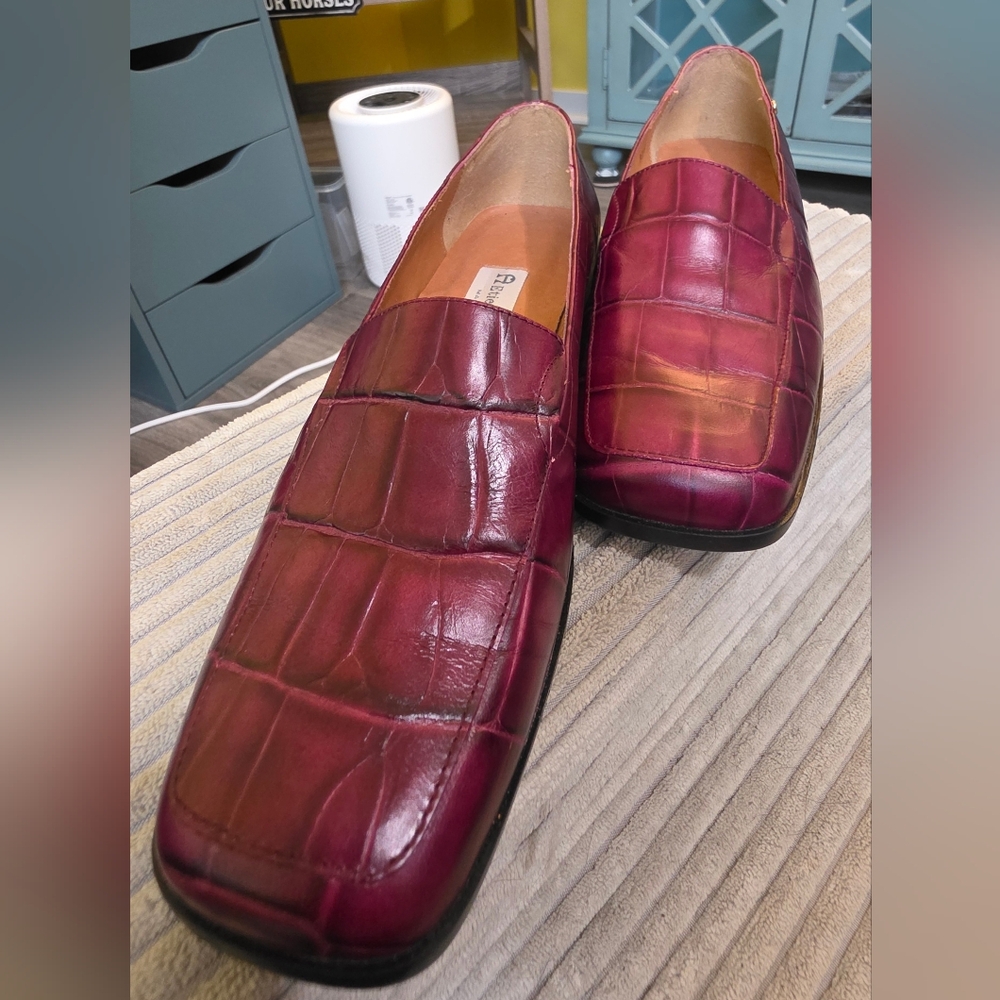 Etienne Aigner Maroon Croc-Embossed Loafers